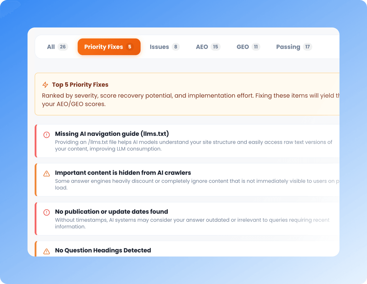 AEO and GEO fixes to improve AI search visibility and LLM discoverability